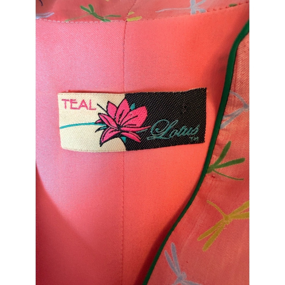 Teal Lotus Dragonfly Print Art to Wear Jacket Bell Sleeve Pink Blazer M - Picture 7 of 11